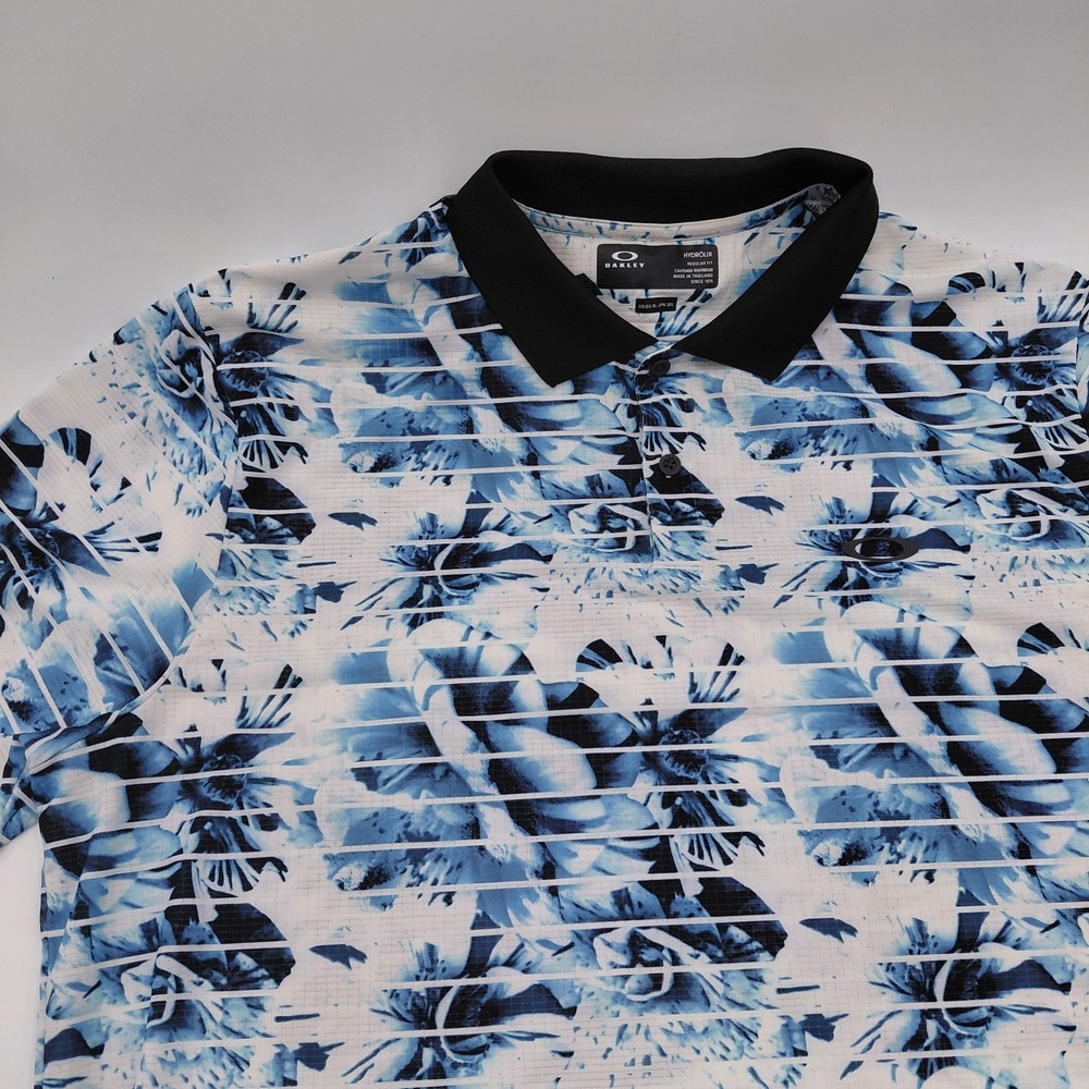 Oakley‎ Azalea Print O Hydrolix Mens XL Stretch Striped Floral Polo Golf Shirt